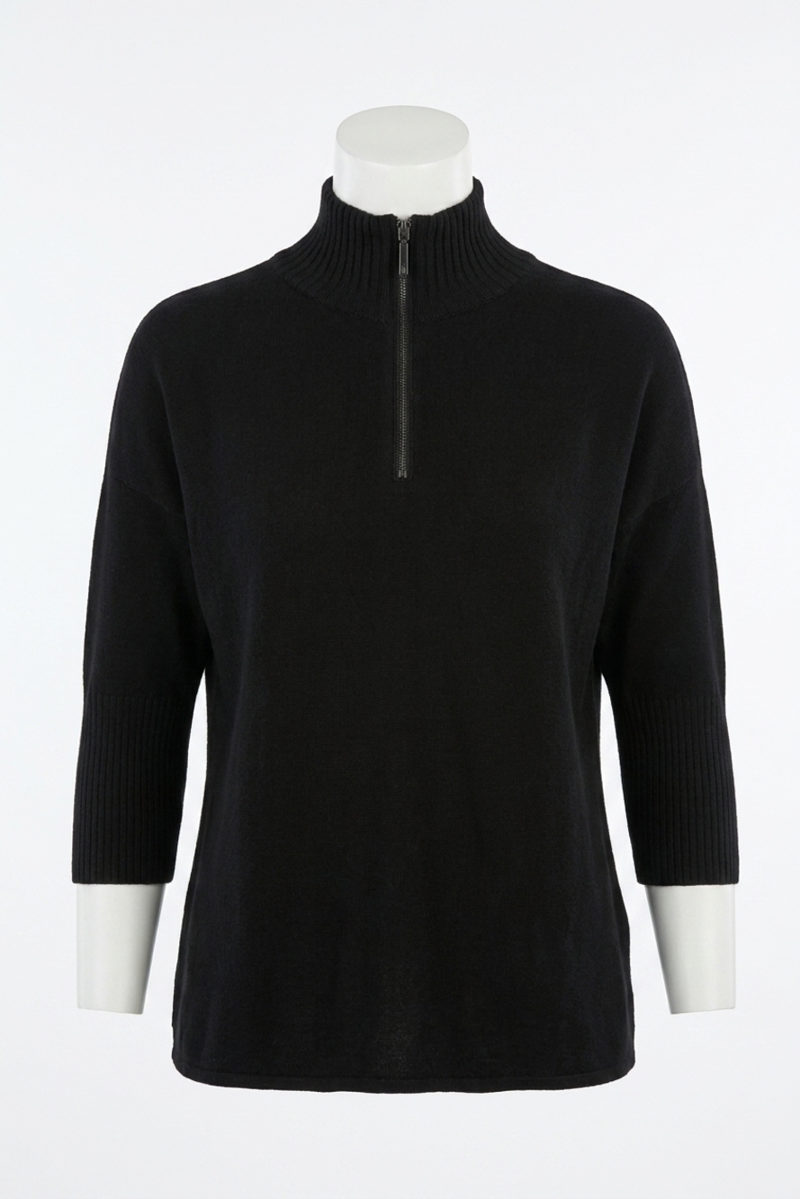NEW ANATOMIE lucely 1/4 zip elbowsleeve mock neck sweater in black sequin